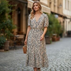 Greylin Bea Poplin Floral Wrap Dress Size Small